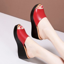 Outer Wear High Heel Soft Wear Sandal - Red