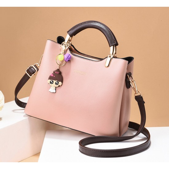 Women Solid Color With Lovely Doll Shoulder Bag - Pink image