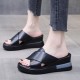 Open Toed Foreign Style Large Size Slope Heel Sandals-Black image