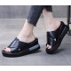 Open Toed Foreign Style Large Size Slope Heel Sandals-Black image
