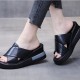 Open Toed Foreign Style Large Size Slope Heel Sandals-Black image