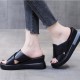 Open Toed Foreign Style Large Size Slope Heel Sandals-Black image