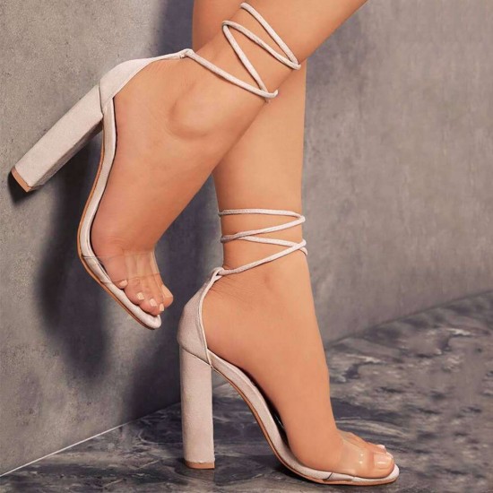 New European Sexy Straps Large Size High Heel Sandals - White image