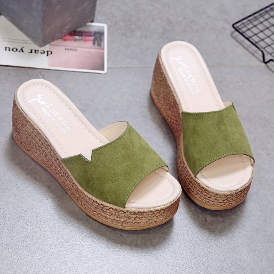 New Korean Thick-soled High-Heeled Sandals - Green image