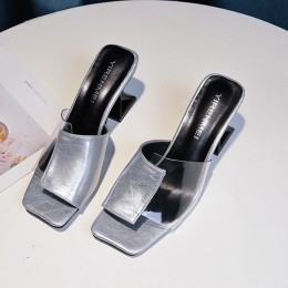 New European Retro Stitching Transparent Sandals - Silver