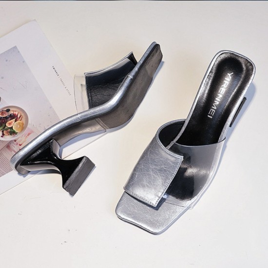 New European Retro Stitching Transparent Sandals - Silver image