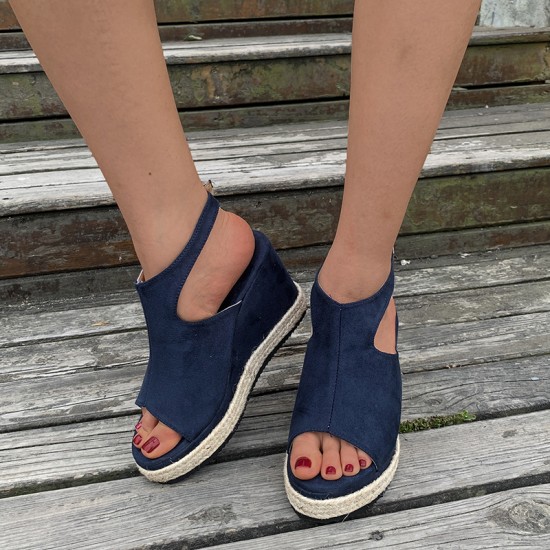 New Fish Mouth Open Toe Wedge Sandals - Blue image