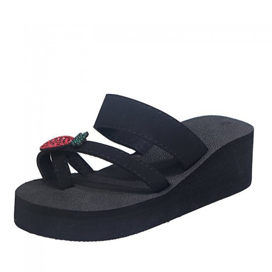 Black Platform Slippers with a Strawberry Design image