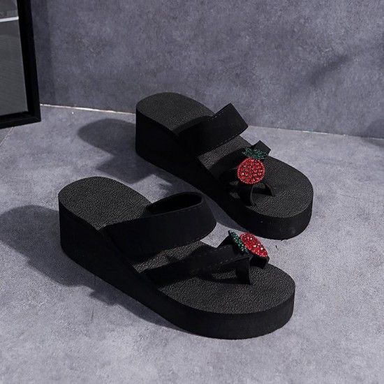 Black Platform Slippers with a Strawberry Design image