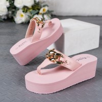 Buy Pink Platform Flip-Flops with Gold Chain Design Online in Pakistan