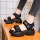 Fashionable Thick Soles Strap Closures Sandals - Black image