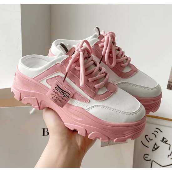 Trendy Pink and White Chunky Mule Sneakers for Women image