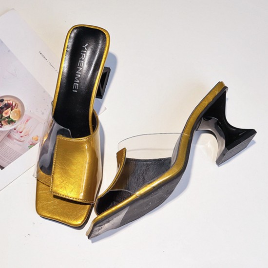 New European Retro Stitching Transparent Sandals - Gold image