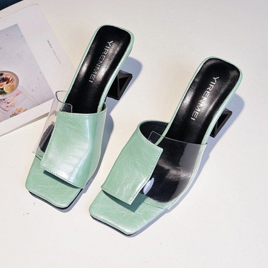 New European Retro Stitching Transparent Sandals - Green image
