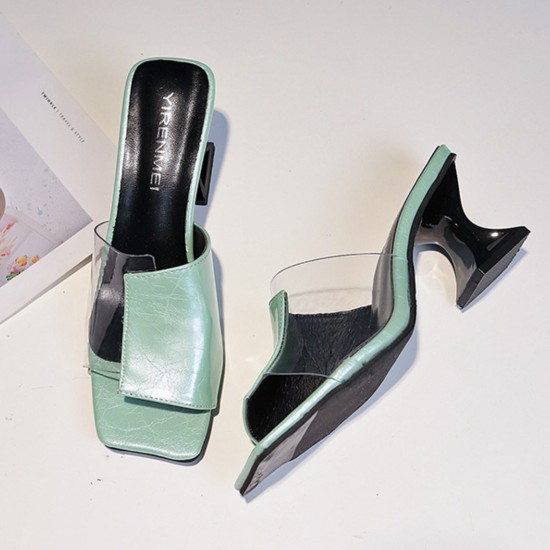 New European Retro Stitching Transparent Sandals - Green image
