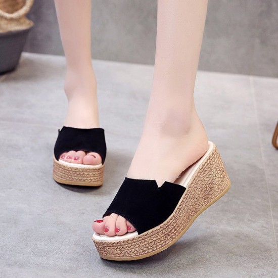 New Korean Thick-soled High-Heeled Sandals - Black image