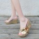 Korean Sequins Flower Transparent Sandals - Gold image