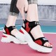 Platform Sponge Wedge Strappy Velcro Closure Sports Sandals - Red image
