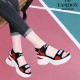 Platform Sponge Wedge Strappy Velcro Closure Sports Sandals - Red image