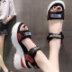 Platform Sponge Wedge Strappy Velcro Closure Sports Sandals - Red image