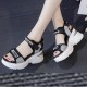 Platform Sponge Wedge Strappy Velcro Closure Sports Sandals - Silver image