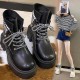Women’s Black Chunky Ankle Boots with Houndstooth Detail image