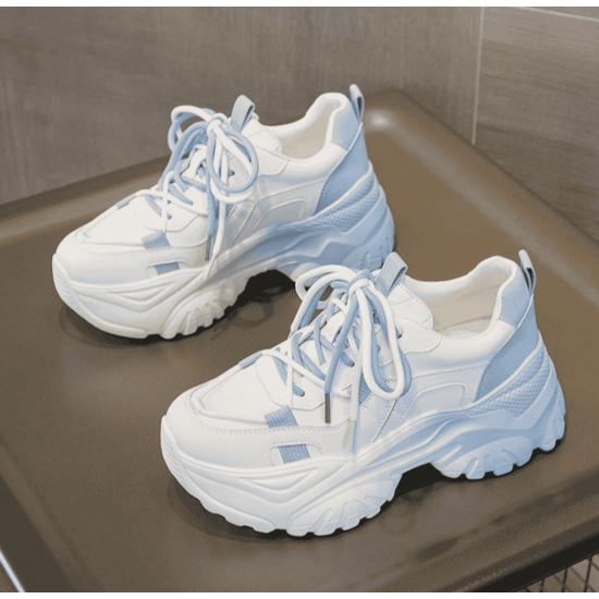 Chunky Platform Sneakers for Women – White & Sky Blue Casual Shoes image