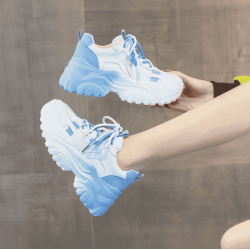 Chunky Platform Sneakers for Women – White & Sky Blue Casual Shoes