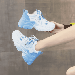 Chunky Platform Sneakers for Women – White & Sky Blue Casual Shoes
