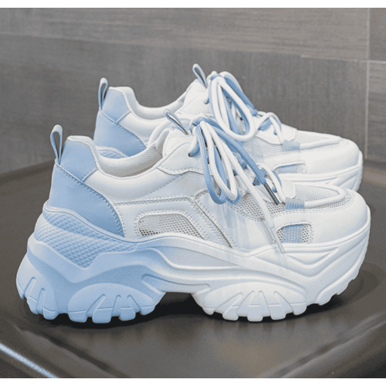 Chunky Platform Sneakers for Women – White & Sky Blue Casual Shoes image
