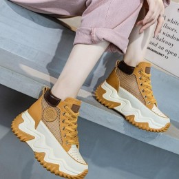 Women's Fashion High Top Platform Sneakers – Casual Chunky Ankle Boots - Brown