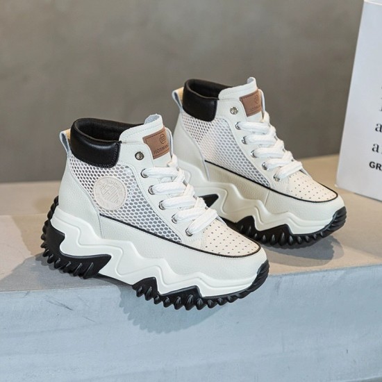 Women's Fashion High Top Platform Sneakers – Casual Chunky Ankle Boots- White image