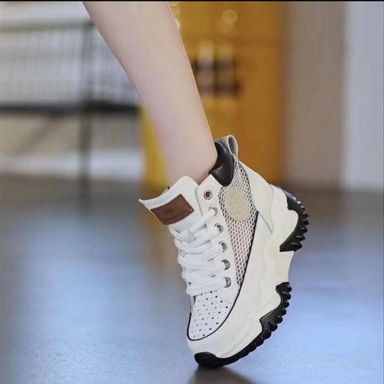 Women's Fashion High Top Platform Sneakers – Casual Chunky Ankle Boots- White image