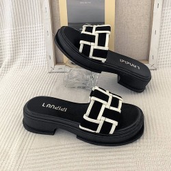 Korean Style Flip Flops Platform Slipper - Black