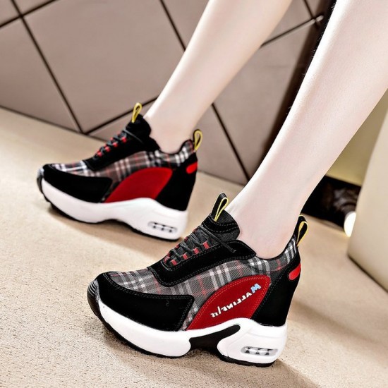 Colorful Plaid Pattern Lace-Up Mesh Sports Sneakers - Stylish and Comfortable Athletic Footwear