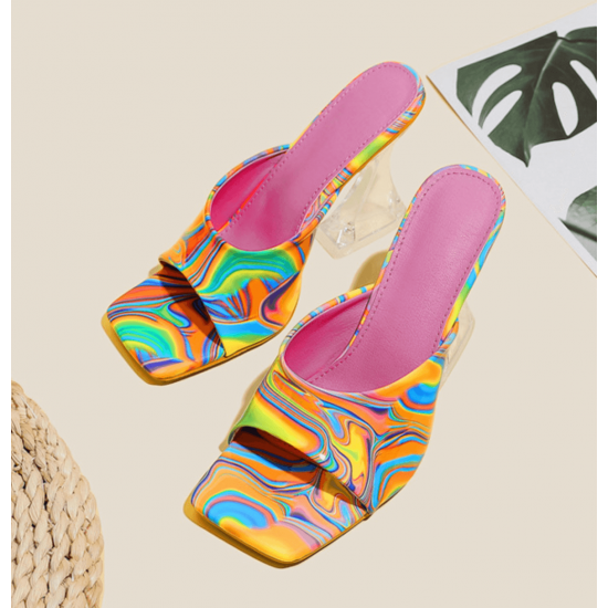 Women's Colorful Square Toe High Heel Sandals - Bold and Fashionable Footwear