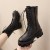 Women Thick Bottom Lug Sole Lace Up Boots - Black