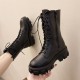 Stylish Women's Thick Bottom Lug Sole Lace-Up Boots for All-Terrain Comfort