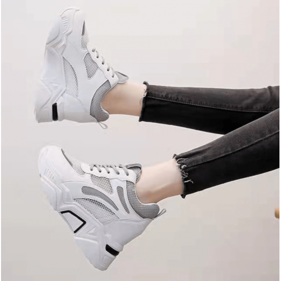 Stylish Breathable Mesh Sneakers with Almond Toe and Thick Sole Lace Closure - Comfort and Fashion Combined
