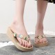 Colorful Woven Platform Flip Flops Slipper - Brown image