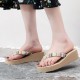 Colorful Woven Platform Flip Flops Slipper - Brown image