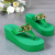 Green Platform Flip-Flops with Gold Chain Design Slipper