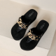 Black Platform Flip-Flops with Gold Chain Design Slipper image