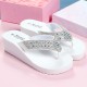 Elegant white rhinestone wedge flip flops for women available in Pakistan