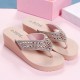 Pink Elegant Women's Rhinestone Wedge Flip Flops image