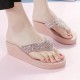 Pink Elegant Women's Rhinestone Wedge Flip Flops image