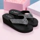 Black Elegant Women's Rhinestone Wedge Flip Flops image