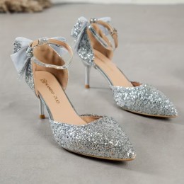 Women's Black Glitter Stiletto Heels – Elegant Party & Wedding Pumps-silver