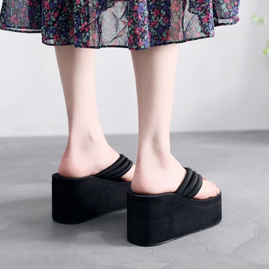 Stylish black wedge sandals with thick straps available in Pakistan