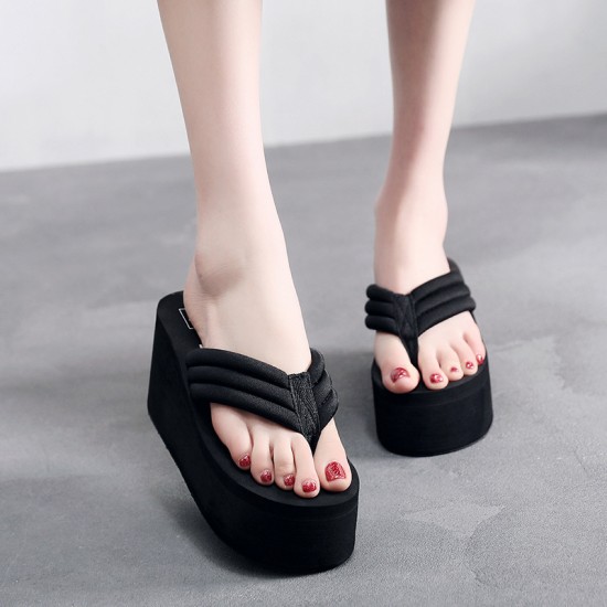 Stylish black wedge sandals with thick straps available in Pakistan